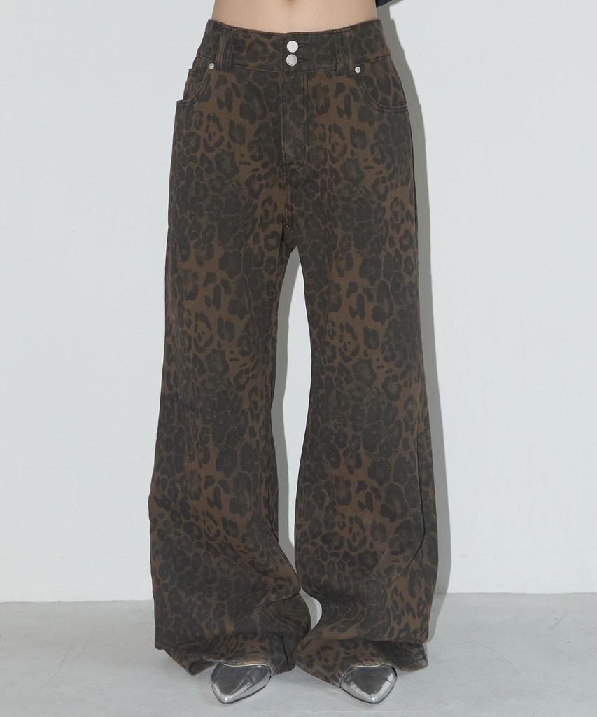 FANCY CLUB Leopard Bootcut Pants (Brown) F25Qd892