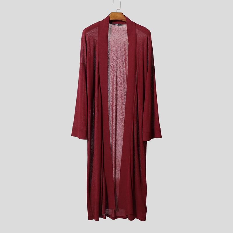 Sleeve See Men Incerun Long Through Open Front Casual Long Cardigan Mesh Sheer Coats