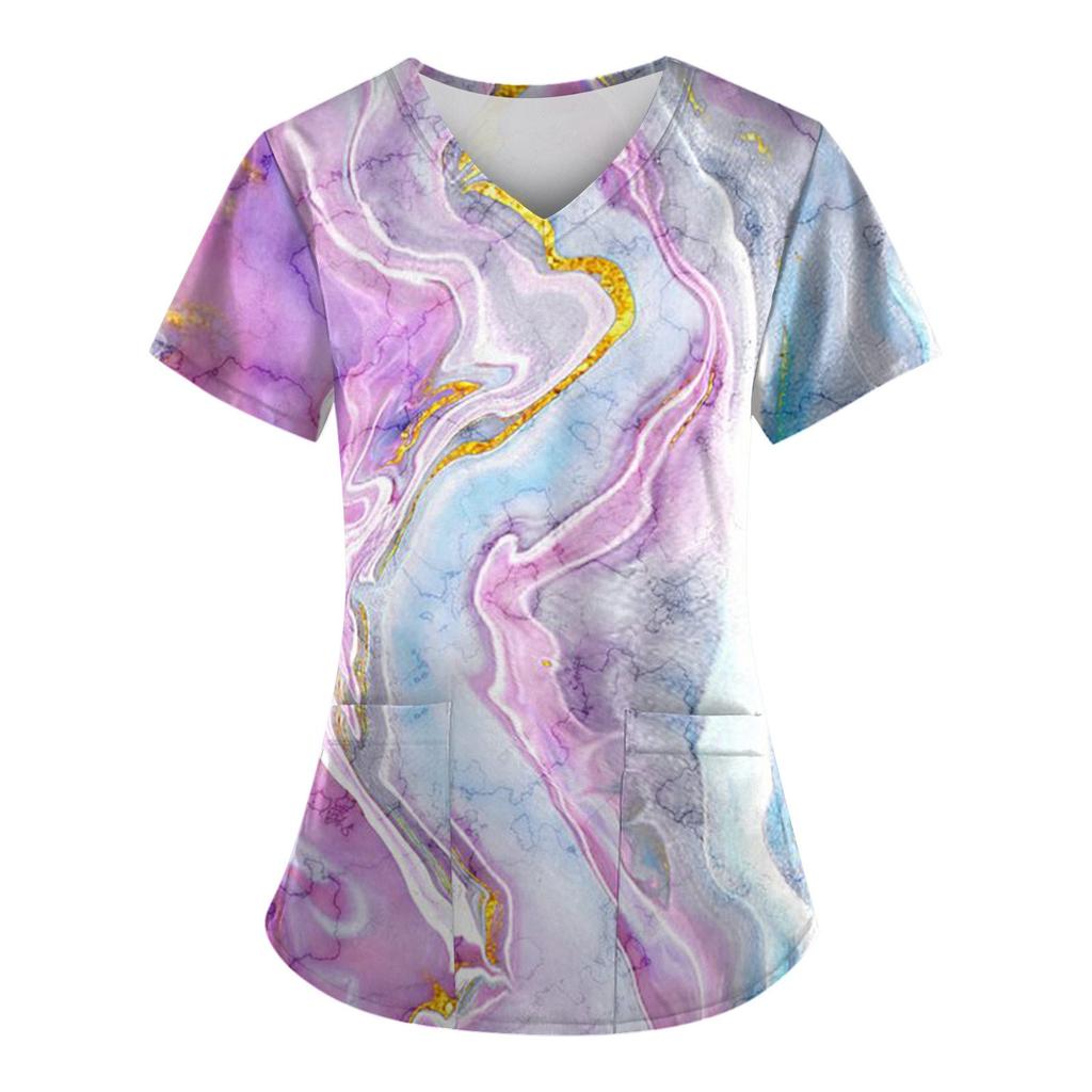 Женская модная рабочая форма с принтом и карманной футболкой с коротким рукавом