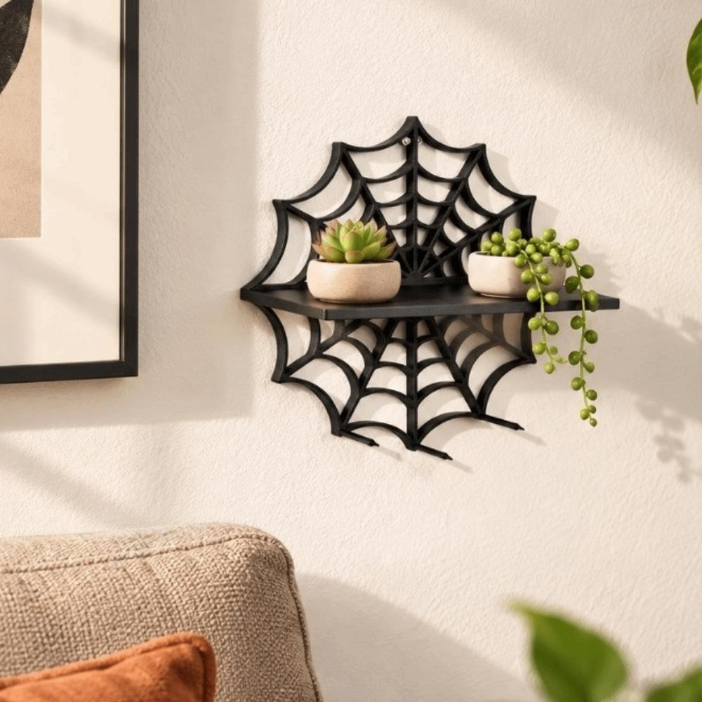 Spider Web Wall-Mounted Shelves Black Plant Display Stand Creative Wall Storage Rack Wall Decor