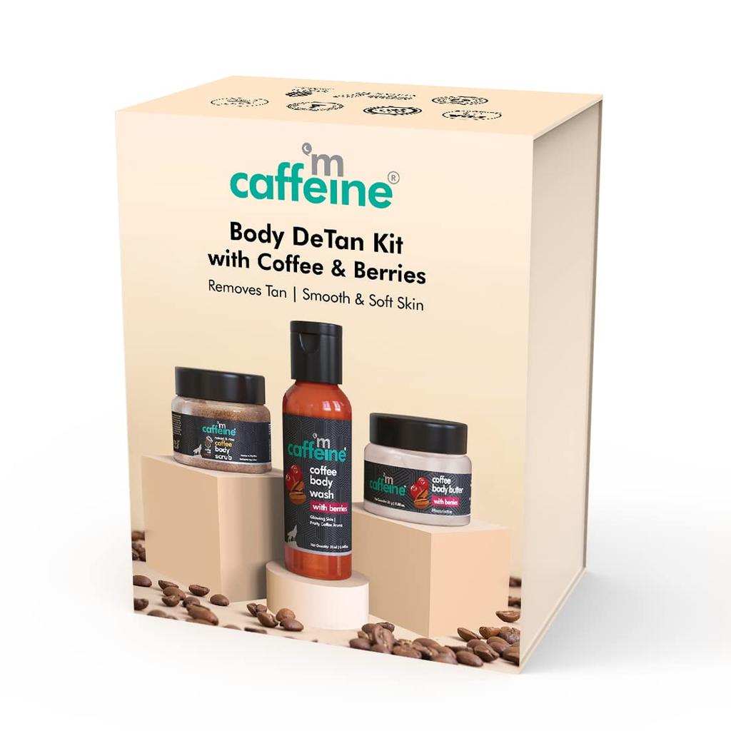 mCaffeine Body Care Gift Set for Women & Men with Berries Body Wash, Scrub & Butter – Hydrating Skin Kit