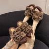 Women's Retro Leopard Print Fuzzy Slippers, Autumn/Winter 2025, Plush One-Strap Cotton for Outdoor Wear