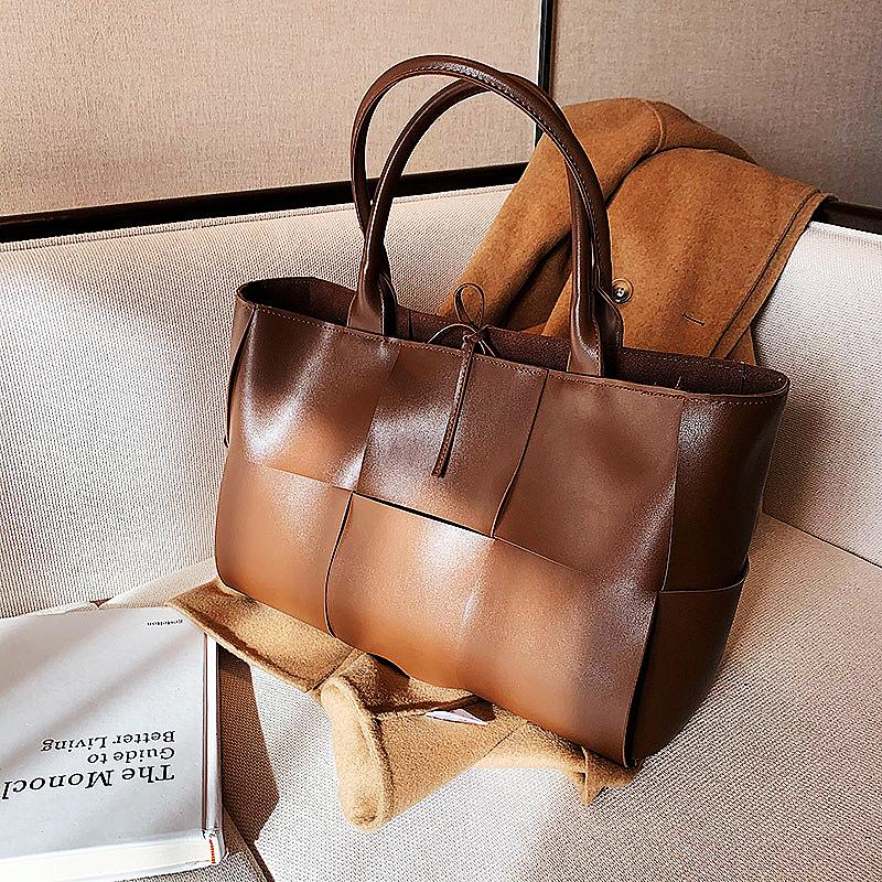 Большая вместительная мягкая сумка-тоут из ПУ для женщин, роскошная дизайнерская сумка, плетеный дизайн, сумки через плечо, женская модная сумочка