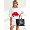 Oversized T Shirt Black Red Lips With Text Gogo Casual Wear For Women Summer Fashion Statement Top Street Style Outfit