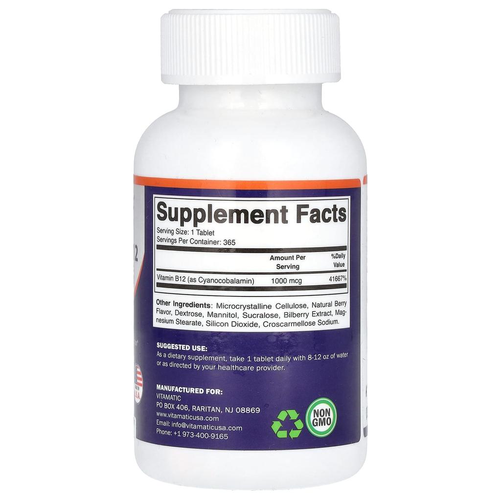 Fast Dissolve Vitamin B12, Berry, 1,000Mcg, 365 Fast Dissolve Tablets