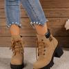 Women's Fashion Thick Heels Faux Suede Ankle Boots New Lace Up Western Boots Woman Spring Autumn Pointy Short Botas Plus Size 42