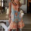 Women's Fashion Summer Spring Flower Pattern Print Sleeveless V-Neck High Waist Casual Dresses