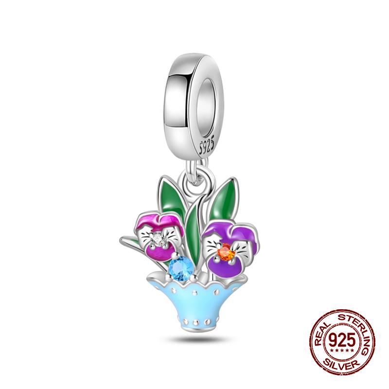 925 Sterling Silver Butterfly Tulip Iris Flower Charms Beads Fit 925 Original Bracelets Fine DIY Valentine Jewelry Gifts