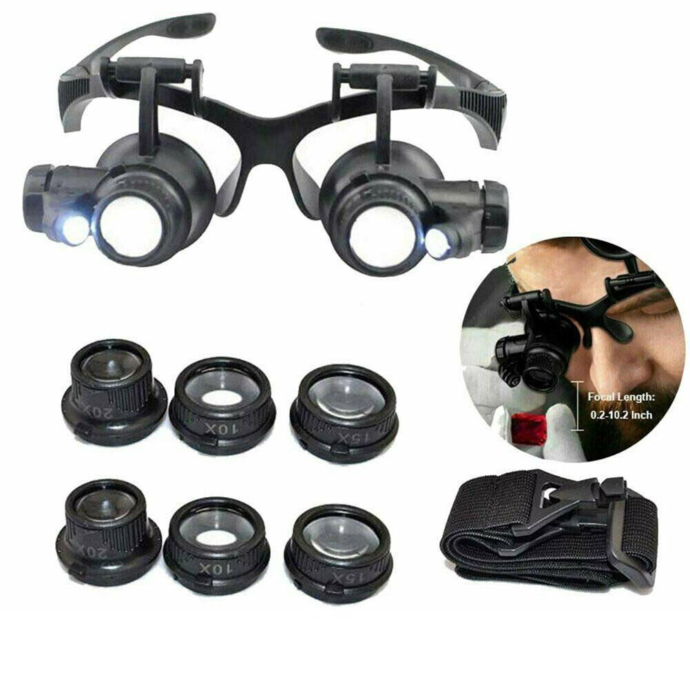 25X 8 Lens Magnifier Head Mount Magnifying Glass Hands Free Magnifier with Light
