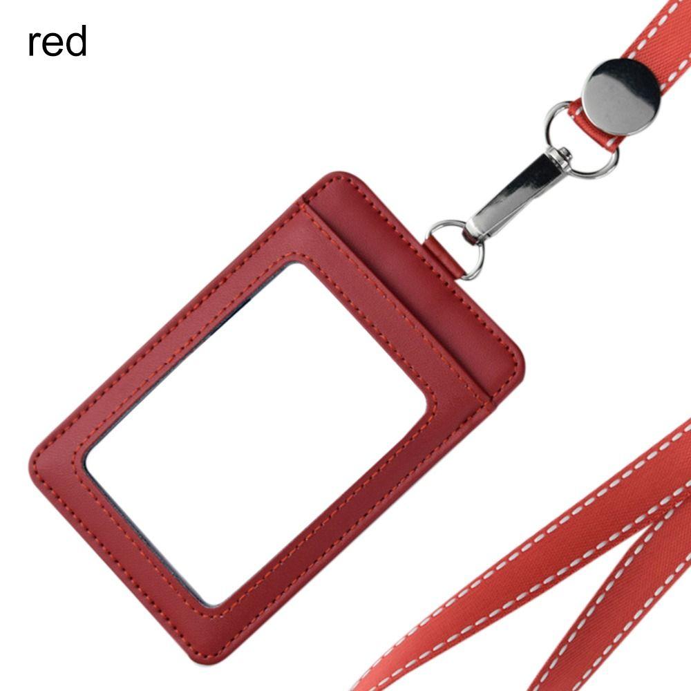 Leather With Lanyard Three Card Position Card Badge Holder Key Chain Card Bag ID Lanyard Name Tag