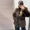 Средняя и длинная куртка из искусственного меха в европейском и американском стиле, воротник, теплая осенью и зимой, коричнево-кофейный топ, экологичный мех
