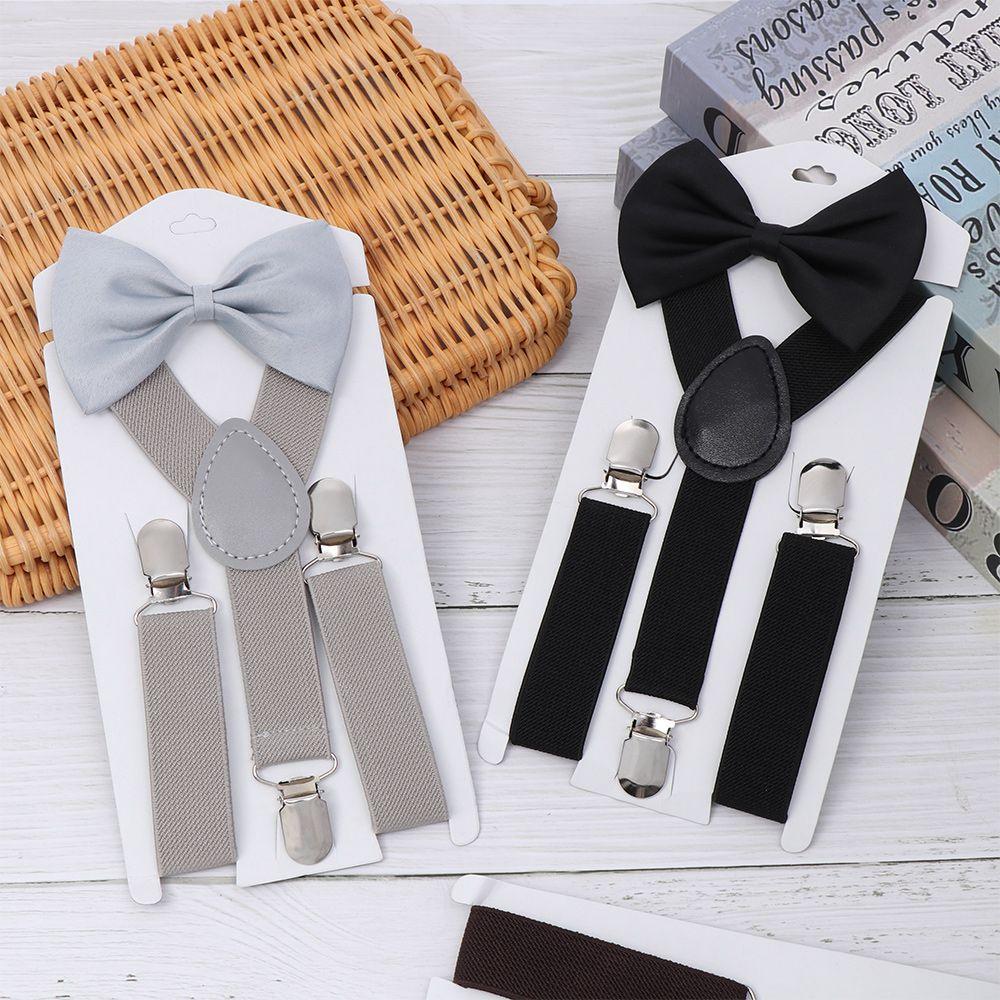 Clip-on Adjustable Baby Solid Color Kids Suspenders Elastic Braces Cow Tie Belts Printed Bow Tie