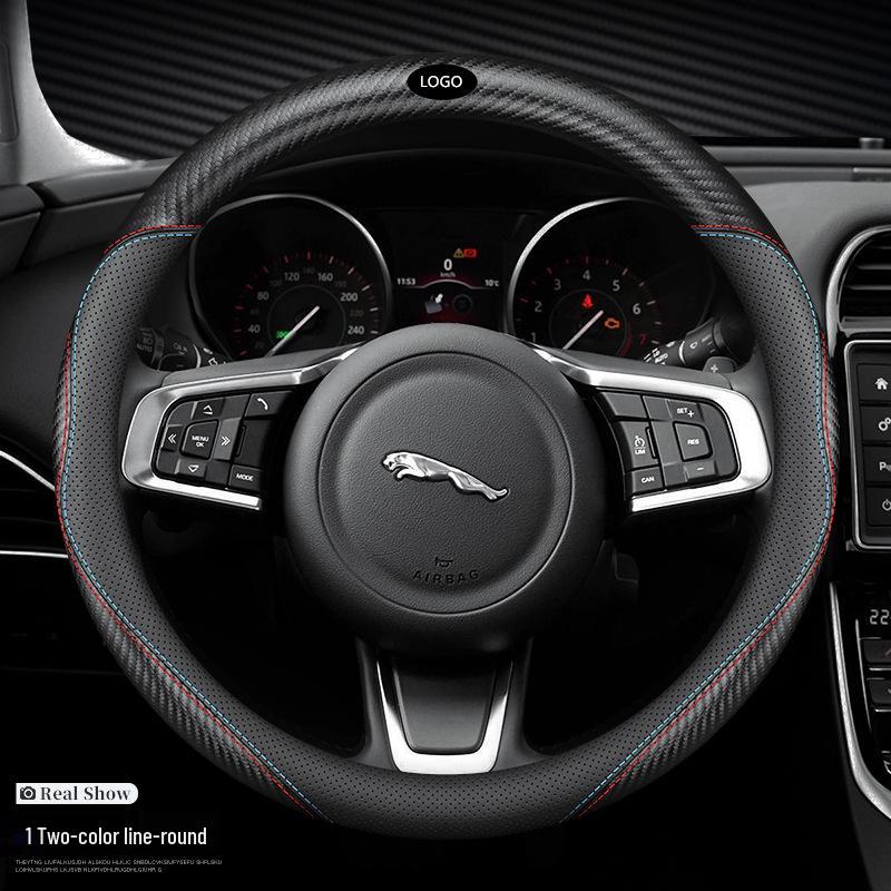 Genuine Leather Steering Wheel Cover for Jaguar XF, F-PACE, XEL, XFL, XJ, XE - All-Season, Non-Slip.