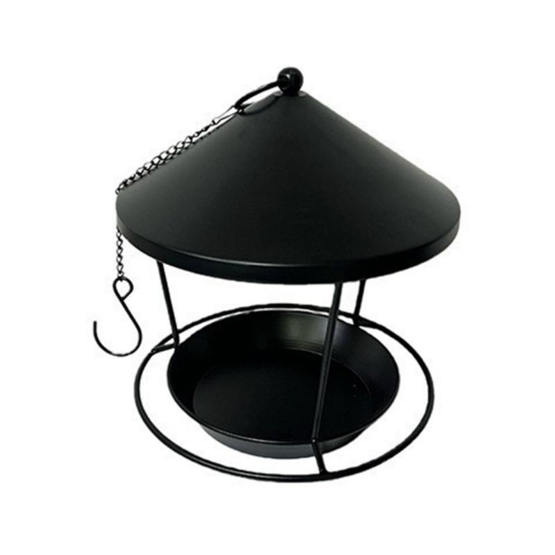 Easy Installation Hanging Iron Bird Feeder With Decorative Rings Design For Garden Decoration Outdoor Accessory