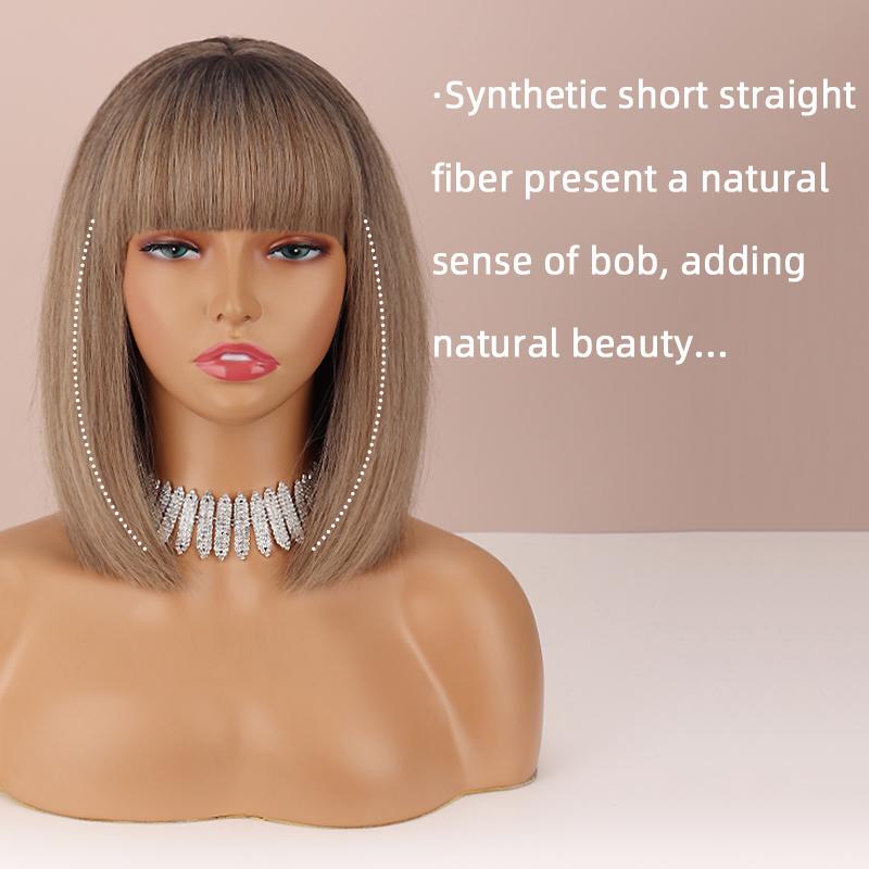 MISS WIG Ombre Коричневый Светлый Цвет Женская Мода Короткий Прямой Парик Боб с Челкой Синтетическое Волокно Натуральный Парик Боб Повседневная Одежда