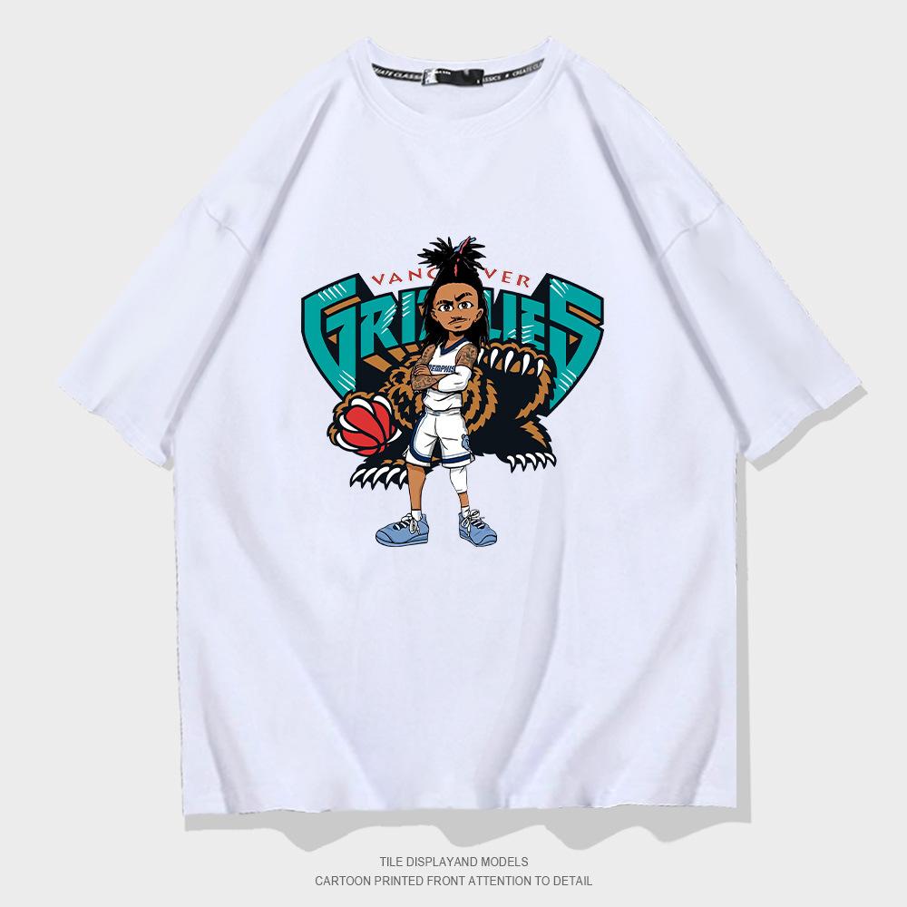 Grizzlies Morant cartoon short-sleeved T-shirt men's and women's trendy basketball sports loose half-sleeved training clothes