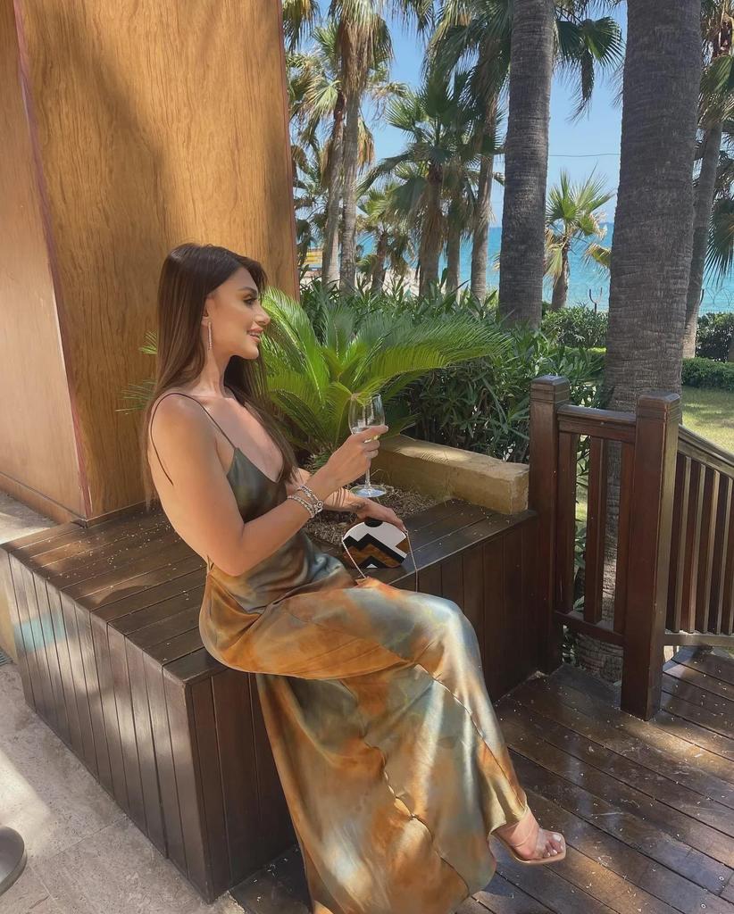 2023 Sexy V-Neck Backless Rainbow Print Long Suspender Dress