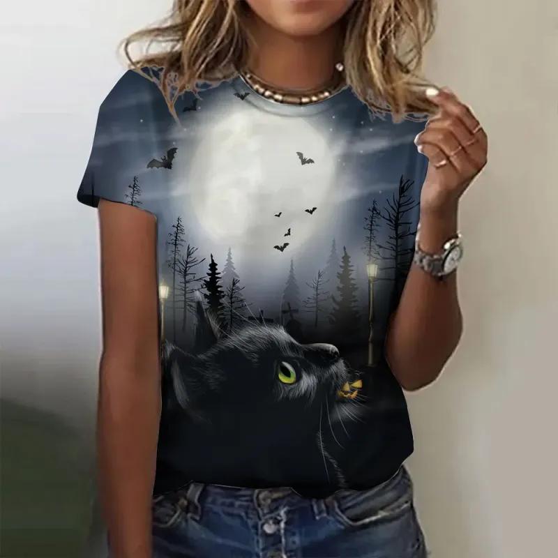 Женская футболка Halloween Funy Collection с 3D принтом, футболки с короткими рукавами и круглым вырезом, летучая мышь, конфеты, Y2k, уличная одежда для девочек, топы