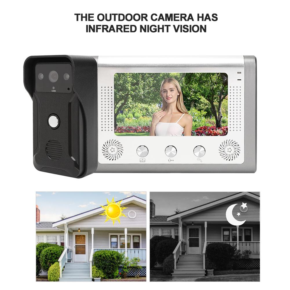 7-дюймовый дверной звонок с ночным видением TFT ID-карта Интерком-камера Видеодомофон