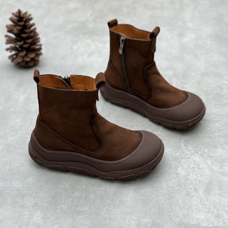 Винтажные кожаные короткие сапоги ручной работы, повседневные кожаные сапоги с толстой подошвой