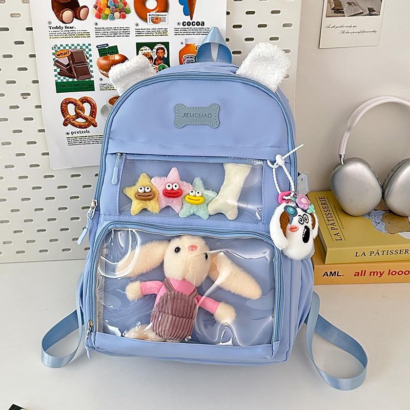 Japanese Small Fresh Cute Puppy Backpack High Value Girl Transparent Pain Bag High Capacity Backpack for Junior and Senior High School Students