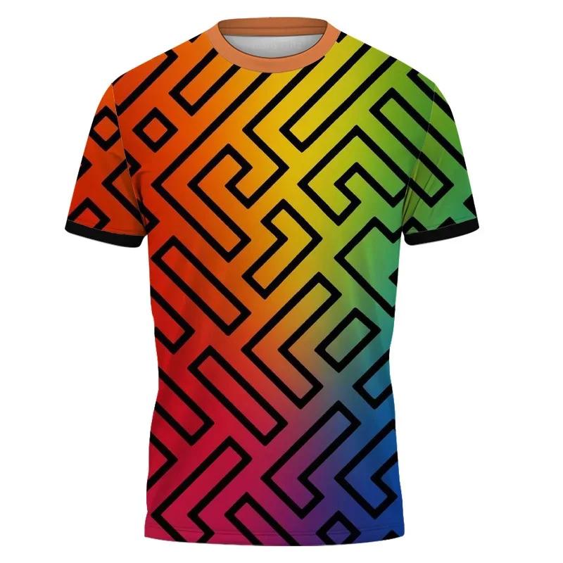 Футболка с цветными полосками и 3D-принтом для мужчин и женщин, футболки с красочным узором, летние топы с короткими рукавами и круглым вырезом, спортивные футболки
