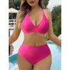2025 Push Up Halter String Solid Two Piece Bikini Women Swimwear Female Swimsuit Bathers Bathing Swimming Suit Beachwear Summer