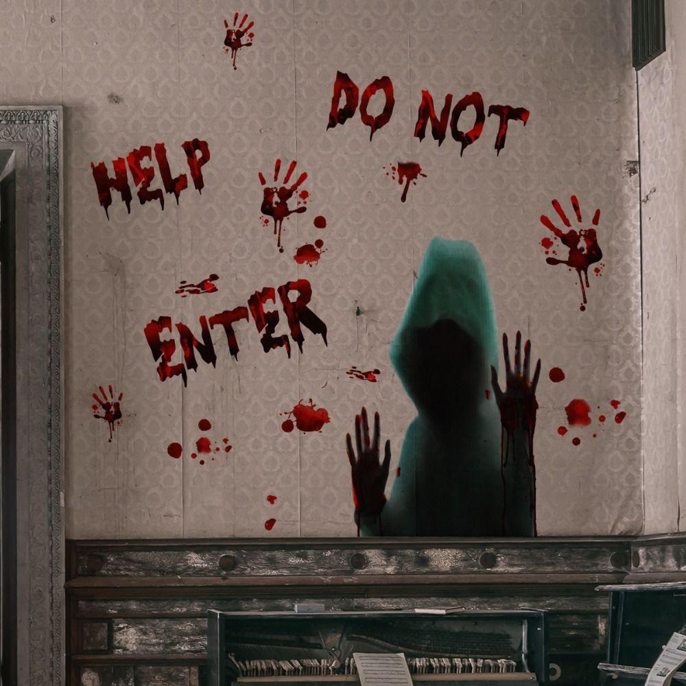 DIY Ghost Wall Sticker Self-paste Bloody Hand Decal Halloween Blood Handprints Sticker Party Decor