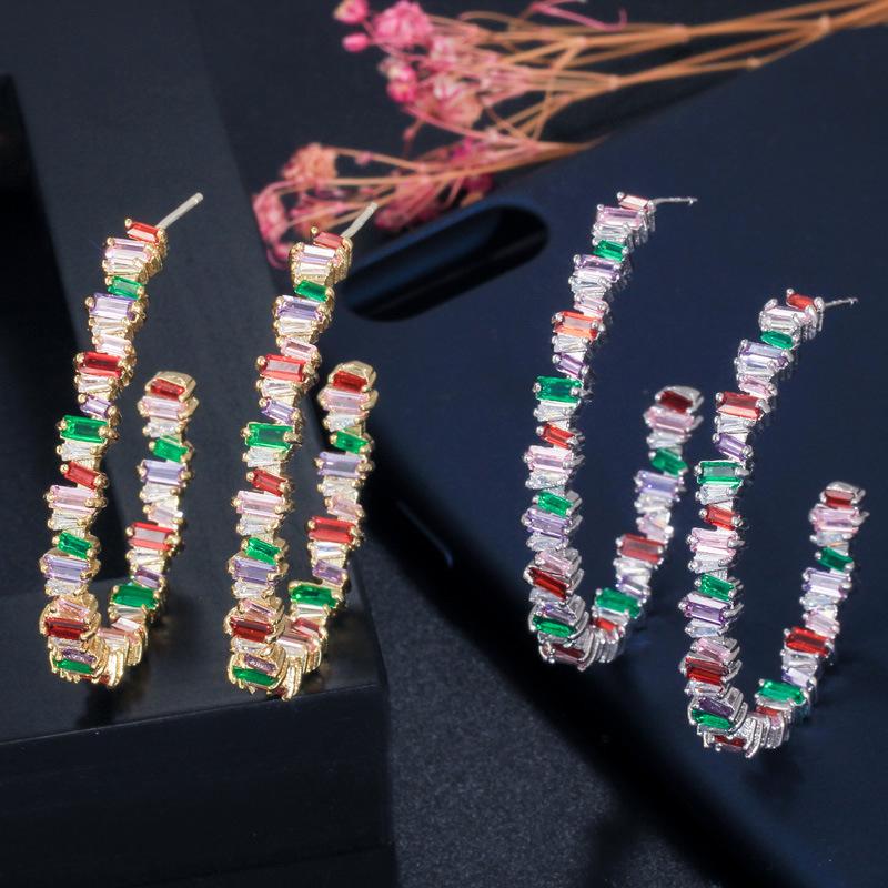 E0277 Квадратные Неправильные Серьги Креативные Полукруглые Цветные Циркониевые Серьги Подвеска Игла