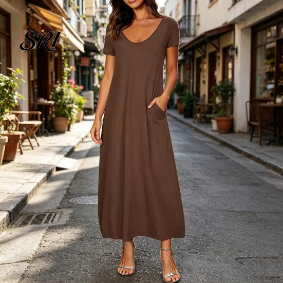 Breathable Summer Dress Long Nightgown for Women Short Sleeve Crew Neck Lounge Relaxed Fit Night Casual A-Line T Shirt Comfortable