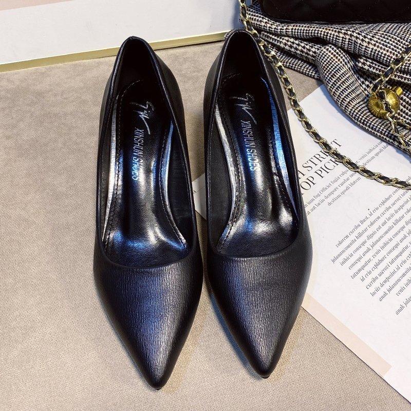 2024 мода весна и осень новые девушки хорошо с сексуальными одинарными туфлями с неглубоким ртом дамы высокие каблуки