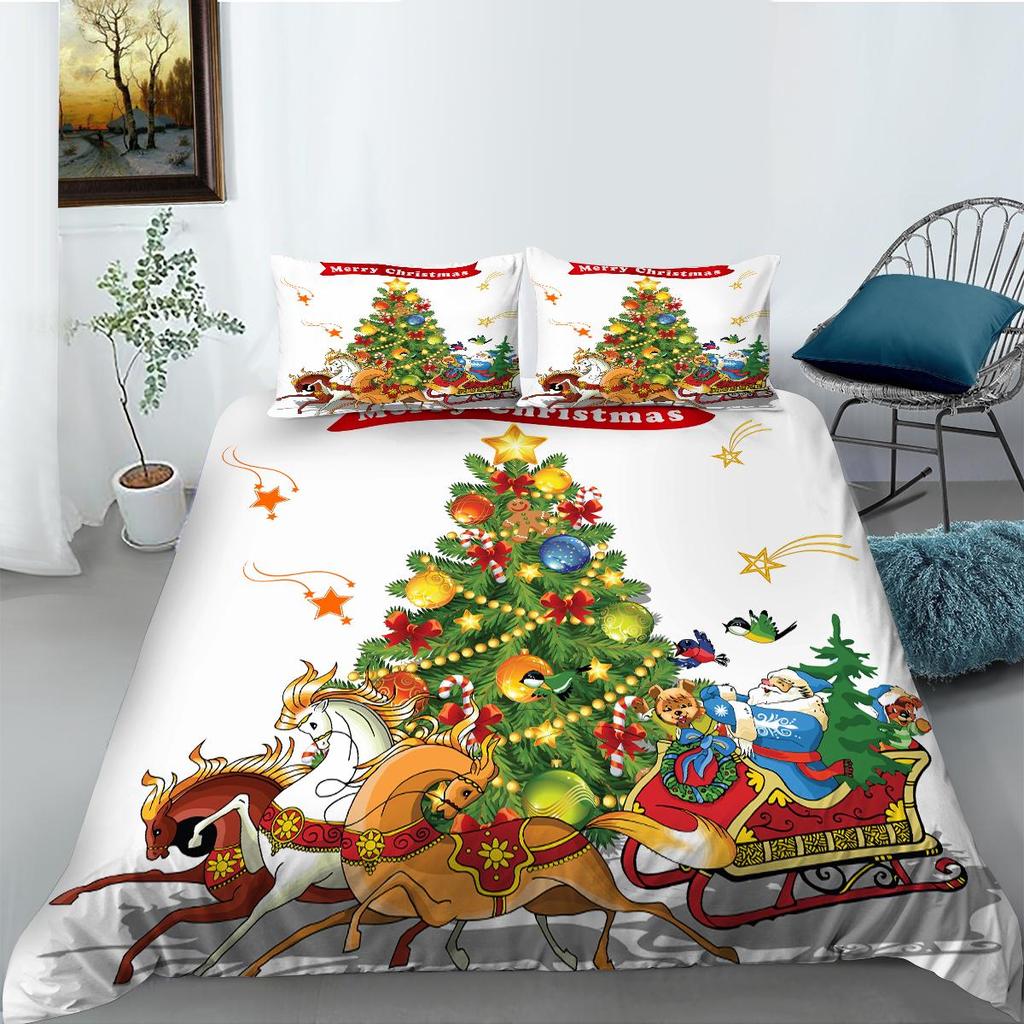 3D Christmas Bedding Holiday Decoration Quilt Cover Pillowcase 2 or 3 Double Bed Single Bed Full Size Soft Washable Zipper Home Decoration