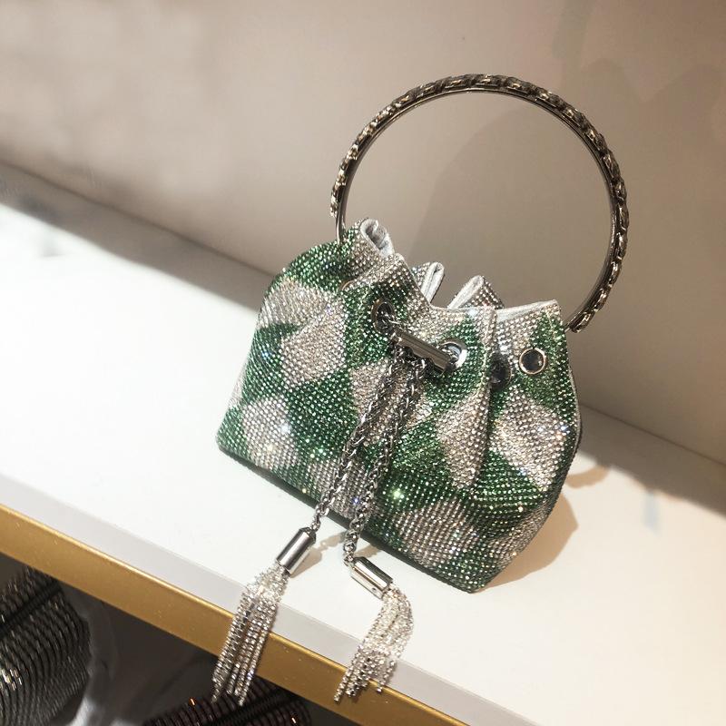 Женская сумка, сумка-ведро Hot Diamond, сумка с круглой ручкой, косая цепочка на одно плечо, маленькая сумка, инкрустированная бриллиантами.