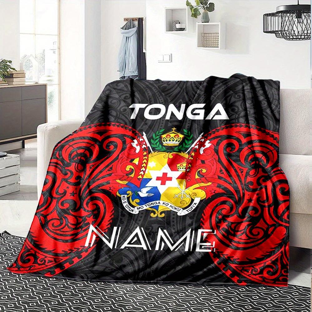 Tonga Coat Of Arms Custom Name Blanket Comfortable Soft Lightweight Allseason Multipurpose Blanket For Picnics Sofas Offices Beds Living Rooms Gifts