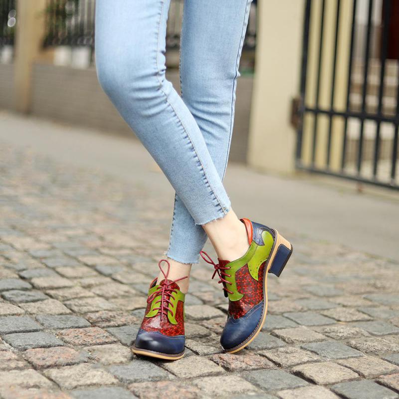 Johnature Туфли-лодочки, женская обувь, весенняя женская обувь из натуральной кожи с круглым носком на шнуровке, разноцветная этническая повседневная швейная обувь