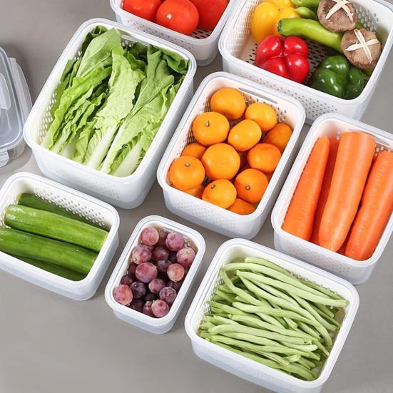 Контейнер для хранения продуктов в холодильнике Контейнер для хранения фруктов со съемным дуршлагом Герметичный контейнер для овощей и фруктов с крышкой для холодильника Подготовка еды на неделю Хранение ягод