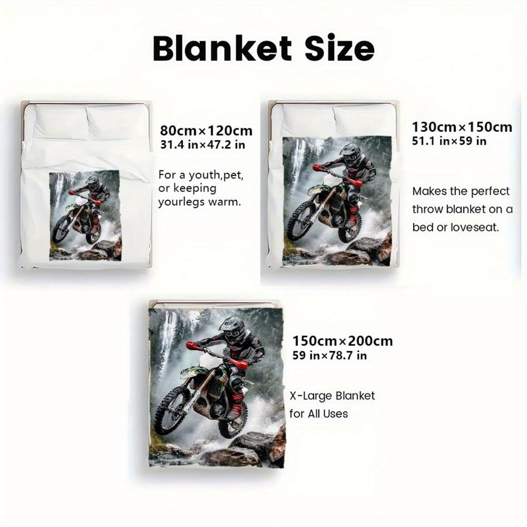 1pc Motorbike Rider in Action Blanket-Lightweight Flannel Home Furnishings Bedding Blanket Suitable for Sofas Beds Travel Camping Living Roo