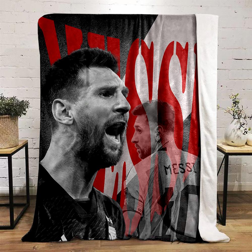 Messi Portrait Warm blanket with Red Accent Design Flannel blanket for bedroom, living room, sofa, and nap.