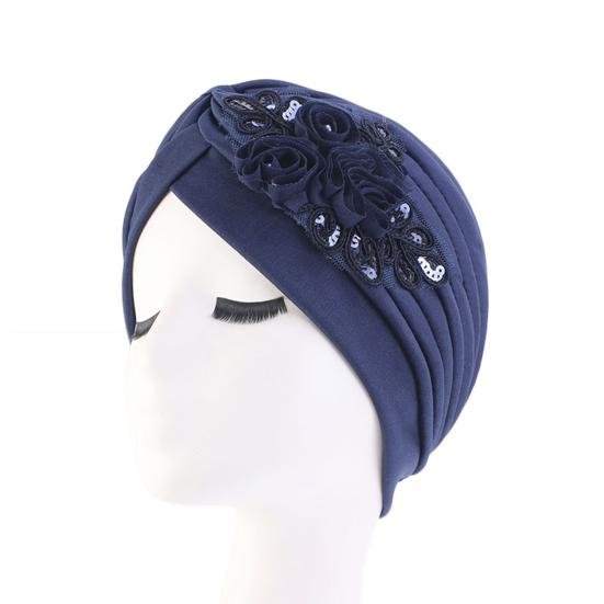 Women Hat Good Stretch Wind-proof Tear-resistant Anti-shrink Brimless Warm Sequin Trim Flower All Match Turban Hat Fashion Accessory