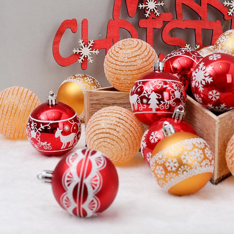 6cm Gold Red Baubles 24pcs Christmas Tree Ornaments Holiday Decorations