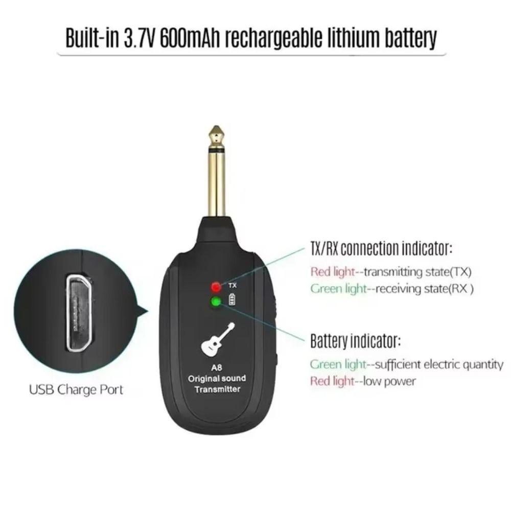 1 Set 20Hz-20kHz Guitar Transmitter&Receiver A8 Wireless Guitar Adapter UHF Guitar