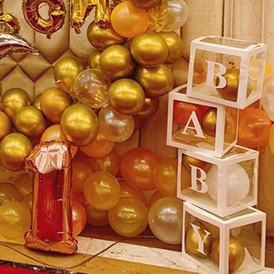 Balloon Box Reusable Clear Paper Box with Letter Stackable DIY Assembly 25 X 25cm Cube Box for Graduation Wedding Birthday Party Decor