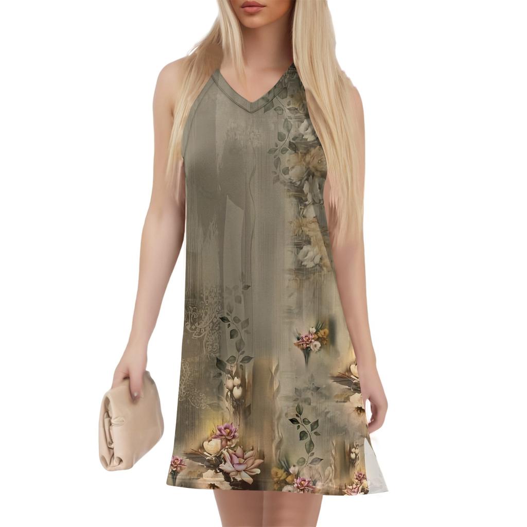 Женский летний повседневный сарафан без рукавов с V-образным вырезом и цветочным принтом для пляжного отдыха
