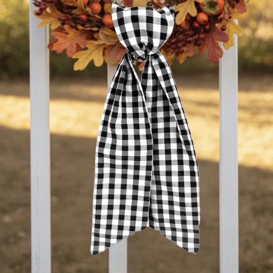 2Pcs Christmas Wreath Sash Plaid Print Garland Accessories Home Wedding Birthday Wreath Bow Indoor Outdoor Party Decor Gift