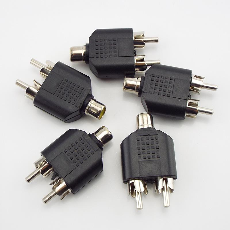 2 RCA Y Splitter Connector AV Audio Video Plug Converter Cable Male Female Plug 2 In 1 Adapter