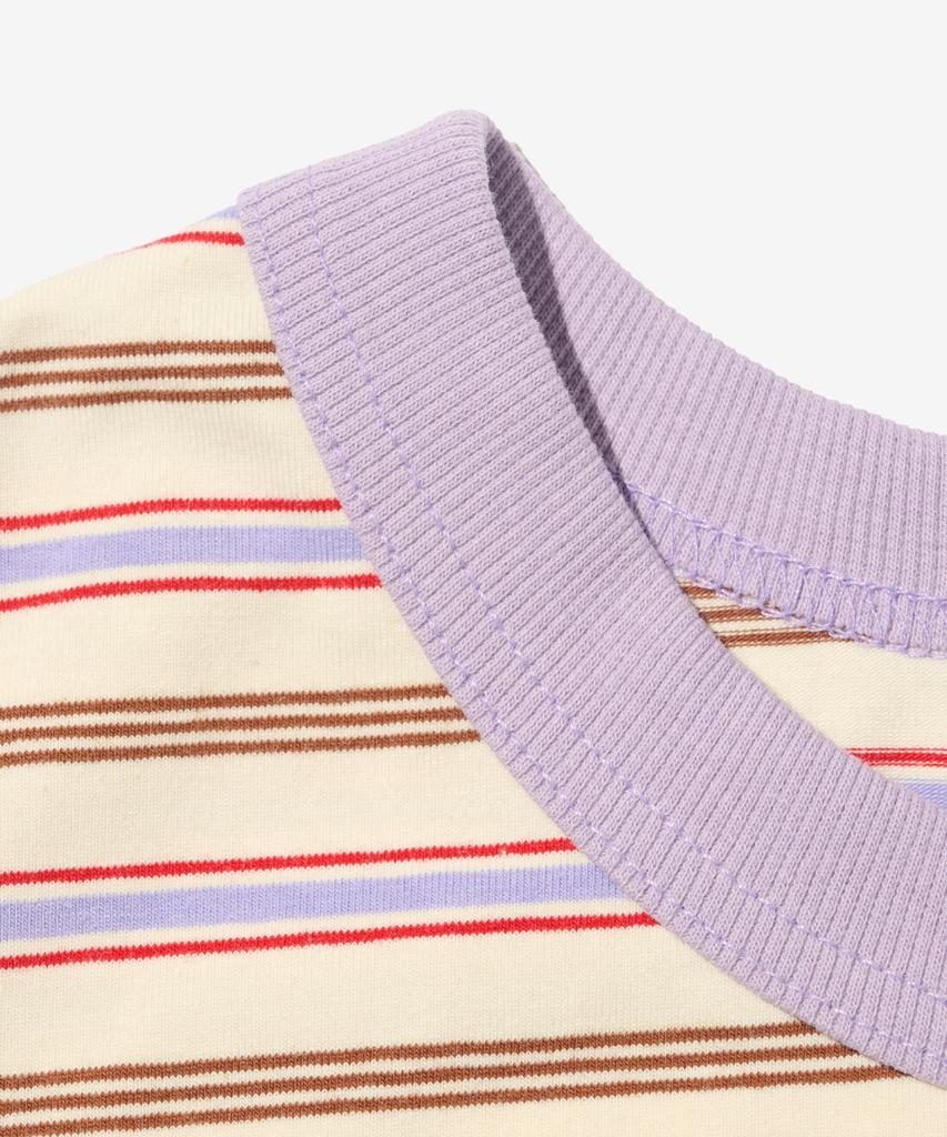 TAILOR STUDIO Аутентичная мягкая футболка в полоску с логотипом (Слоновая кость/фиолетовый)