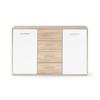 Buffet bas PILVI - 2 portes et 4 tiroirs - Blanc et chêne sonoma - L 122,6 x P 34,2 x H 81,1 cm
