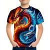 3D Dragon, Crocodile, Lion, Tiger Pattern Children's T-shirt Top with Round Neck Cartoon Animal Short Sleeved T-shirt for Boys