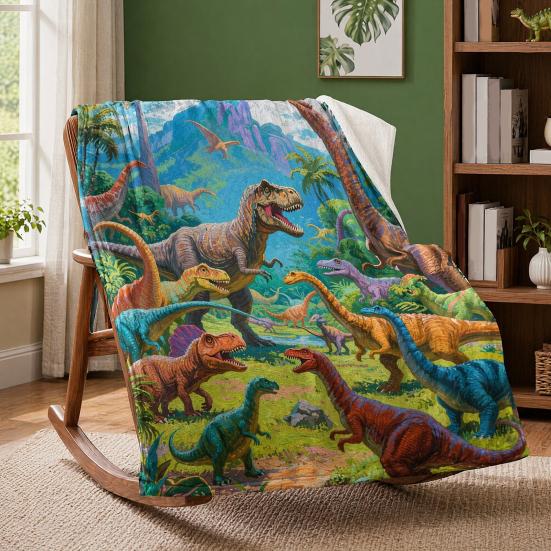 Dinosaur Blanket for Kids, Soft Flannel Throw Blanket with Precision Seams, Double-Sided Warm Nap Blanket, Role-Play Cape Machine Washable Kids