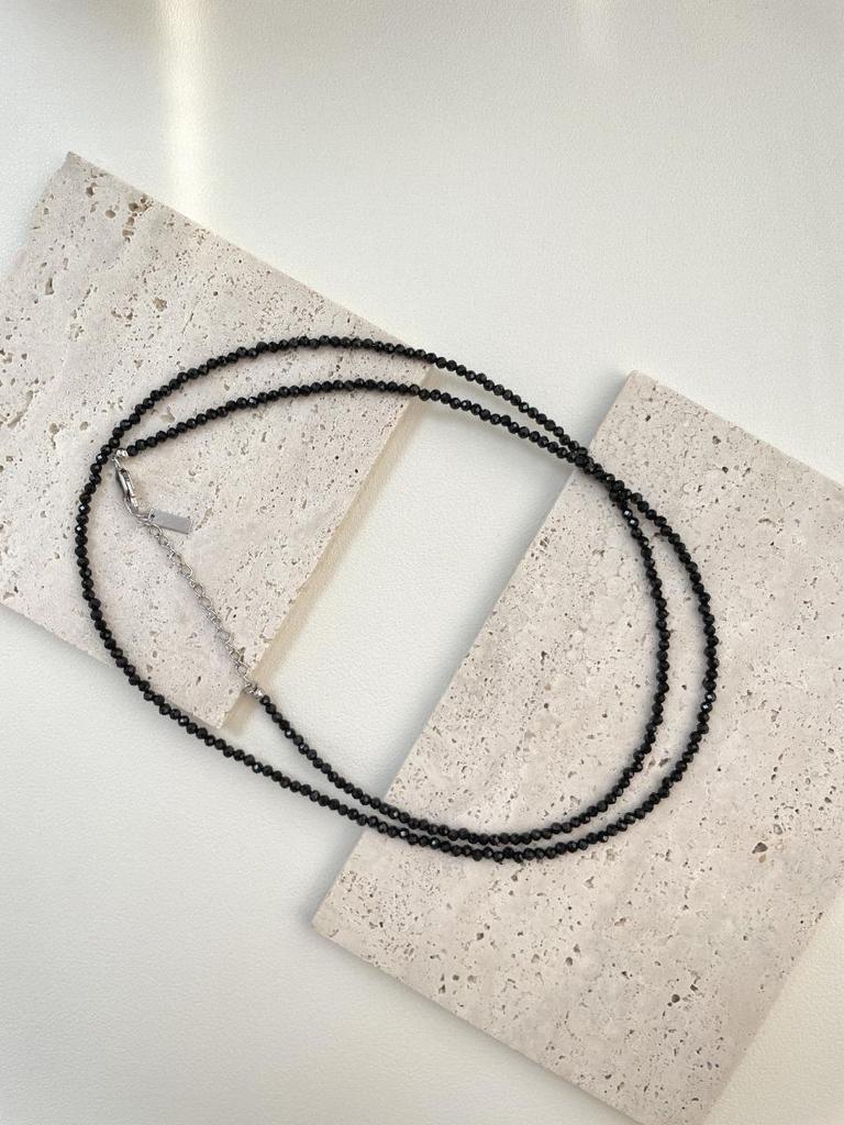 Женское колье из стерлингового серебра 925 пробы с двойным слоем и черными кристаллами - изысканная высокая мода